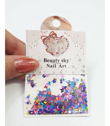 نگین پولکی ناخن طرح پروانه مخلوط آبی بنفش 1