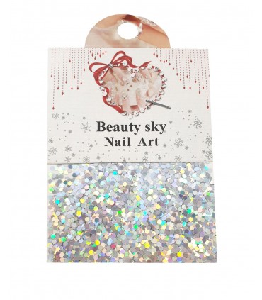 نگین پولکی ناخن طرح شش ضلعی بزرگ هفت رنگ