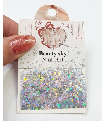 نگین پولکی ناخن طرح شش ضلعی بزرگ هفت رنگ 1