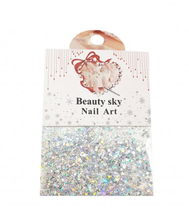 نگین پولکی ناخن طرح شش ضلعی مخلوط هفت رنگ