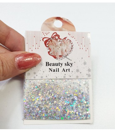 نگین پولکی ناخن طرح شش ضلعی مخلوط هفت رنگ 1