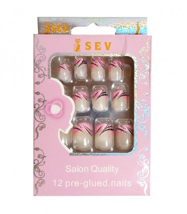 ناخن مصنوعی SEV طرح فرنچ صورتی-مشکی2