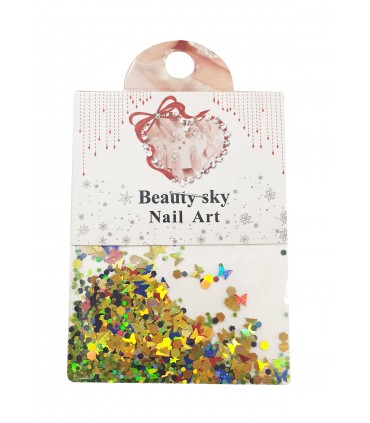 نگین پولکی ناخن طرح پروانه مخلوط زرد سبز