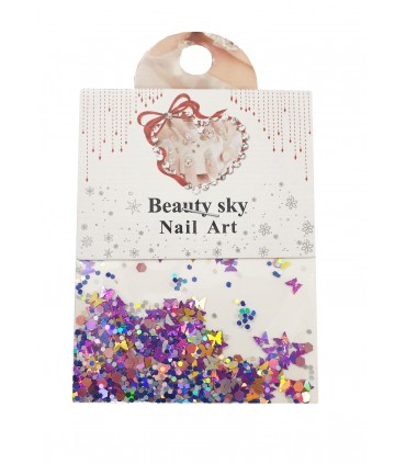 نگین پولکی ناخن طرح پروانه مخلوط بنفش طلایی