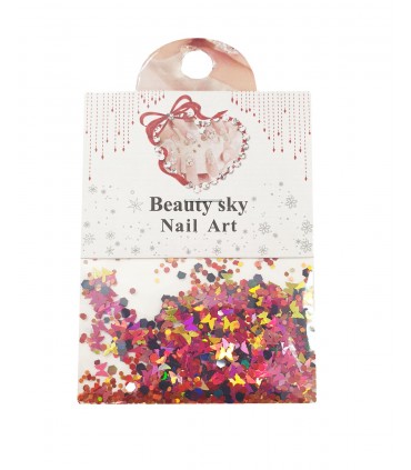 نگین پولکی ناخن طرح پروانه مخلوط صورتی طلایی