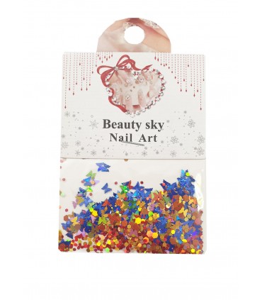 نگین پولکی ناخن طرح پروانه مخلوط آبی نارنجی