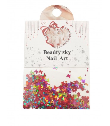 نگین پولکی ناخن طرح پروانه مخلوط نارنجی طلایی