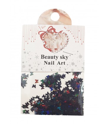 نگین پولکی ناخن طرح پروانه مشکی هولوگرام