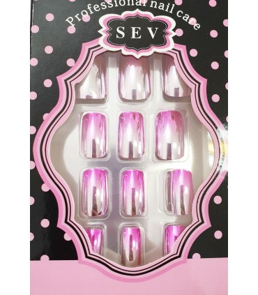 ناخن مصنوعی SEV مدل آینه ای صورتی-نقره ای نزدیک
