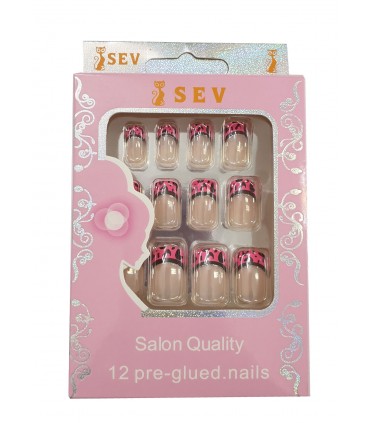 ناخن مصنوعی SEV طرح فرنچ صورتی-پلنگی
