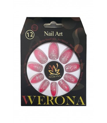 ناخن مصنوعی  بزرگسال werona طرح اکلیلی صورتی