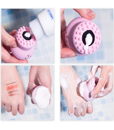فیس براش و ماساژور دستی سیلیکونی صورتی دست استفاده ۲